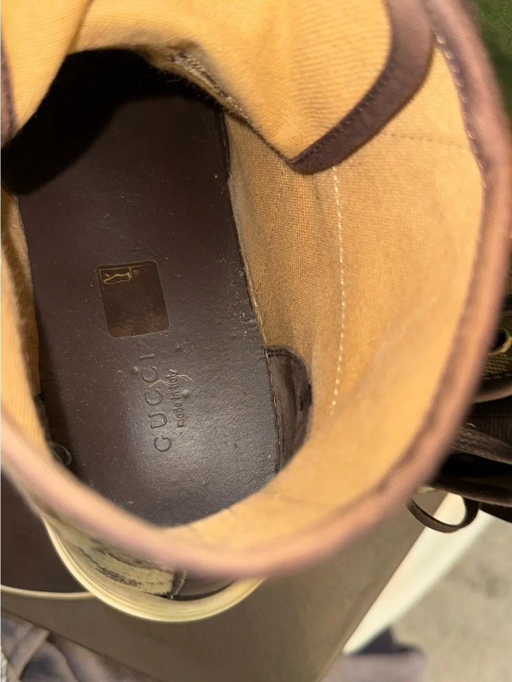 Gucci Brown GG Supreme High-Top Sneakers with Green & Red Web